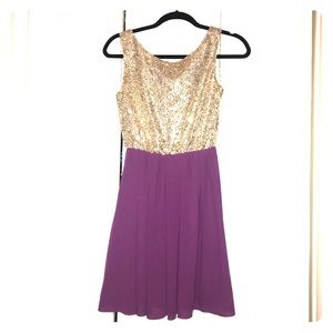 Gold and purple sequined dress with